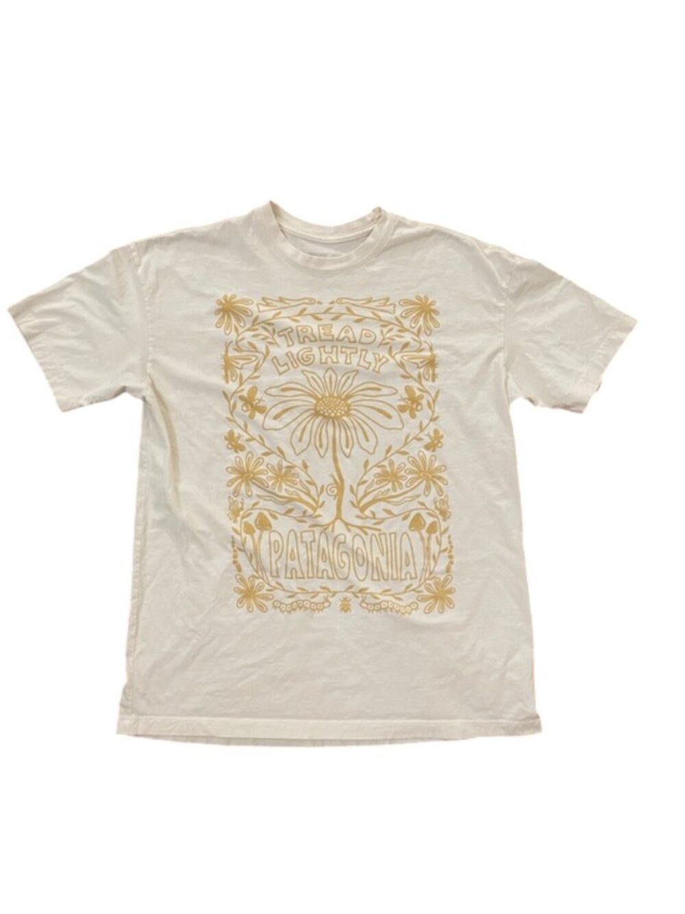 Patagonia Tread Lightly Graphic Tee Shirt Men's Medium Cream Daisy Mushroom